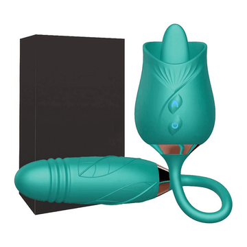Rose-Shaped Double-Headed Licking Thrusting Vibrator / Women's Sex Toy for Clitoris Stimulation - EVE's SECRETS